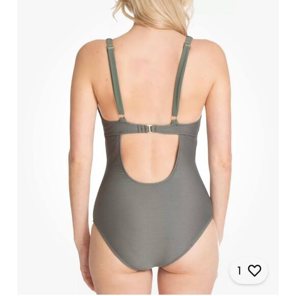 Rachel Roy Army Green Ribbed One Piece Plunge Swimsuit Size Large - Picture 2 of 8